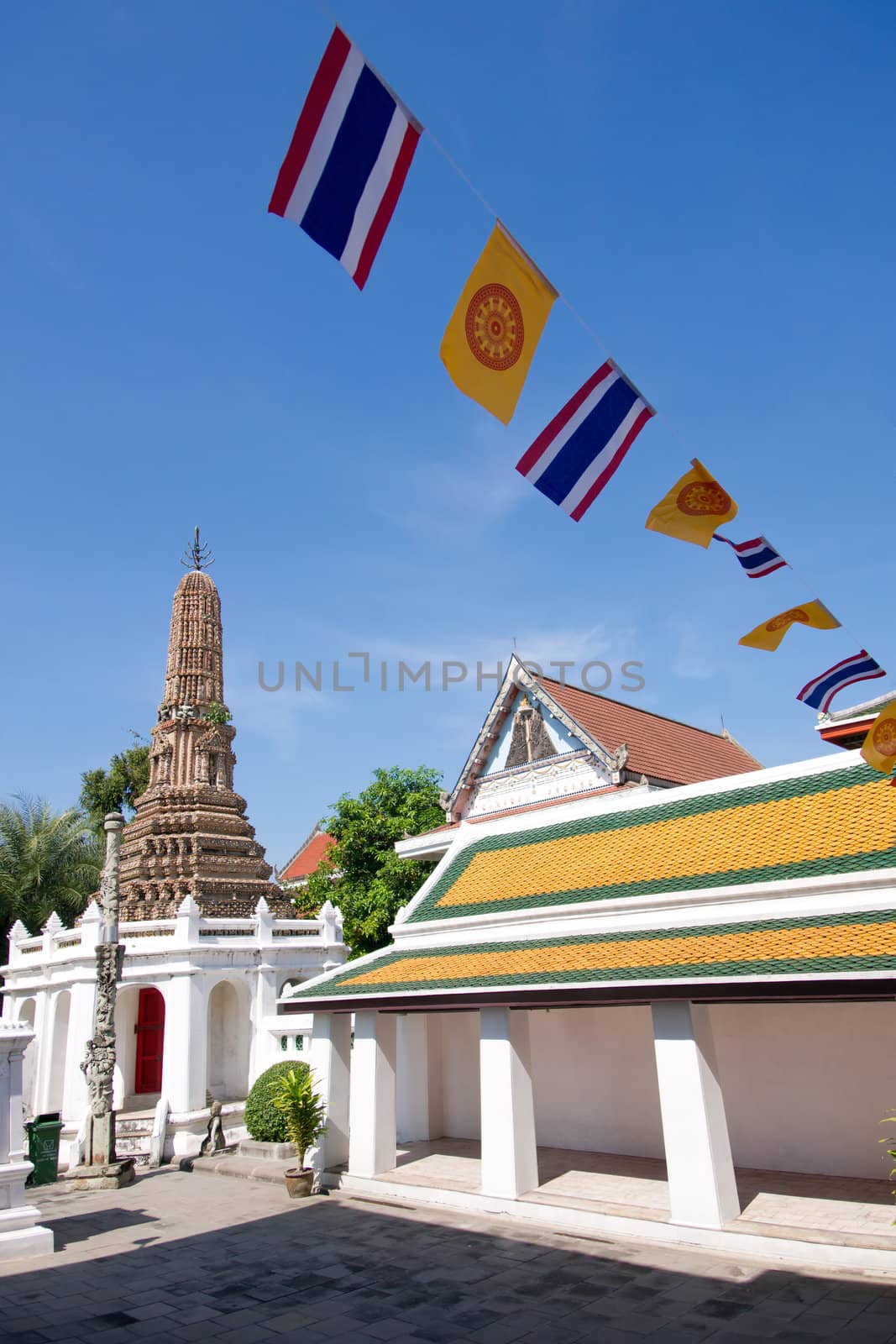 National flags in the buddhist temple, Bangkok, Thailand