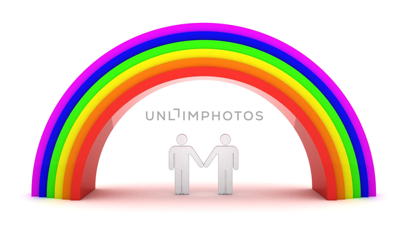 Homosexual couple under rainbow. 3d objects isolated on the white background.