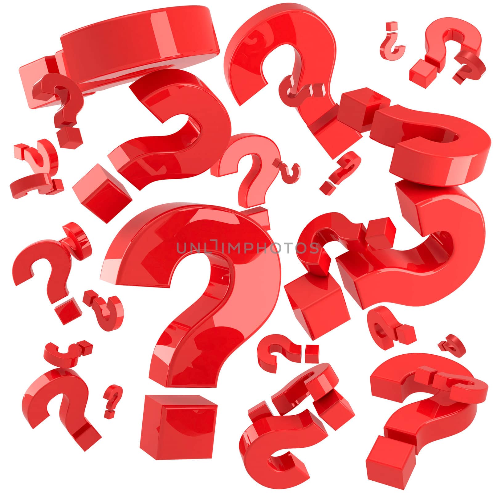 A lot of red question marks isolated on the white background