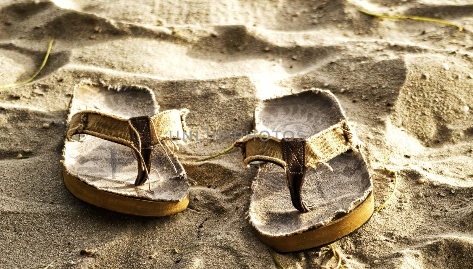 Pair of slippers on the sand