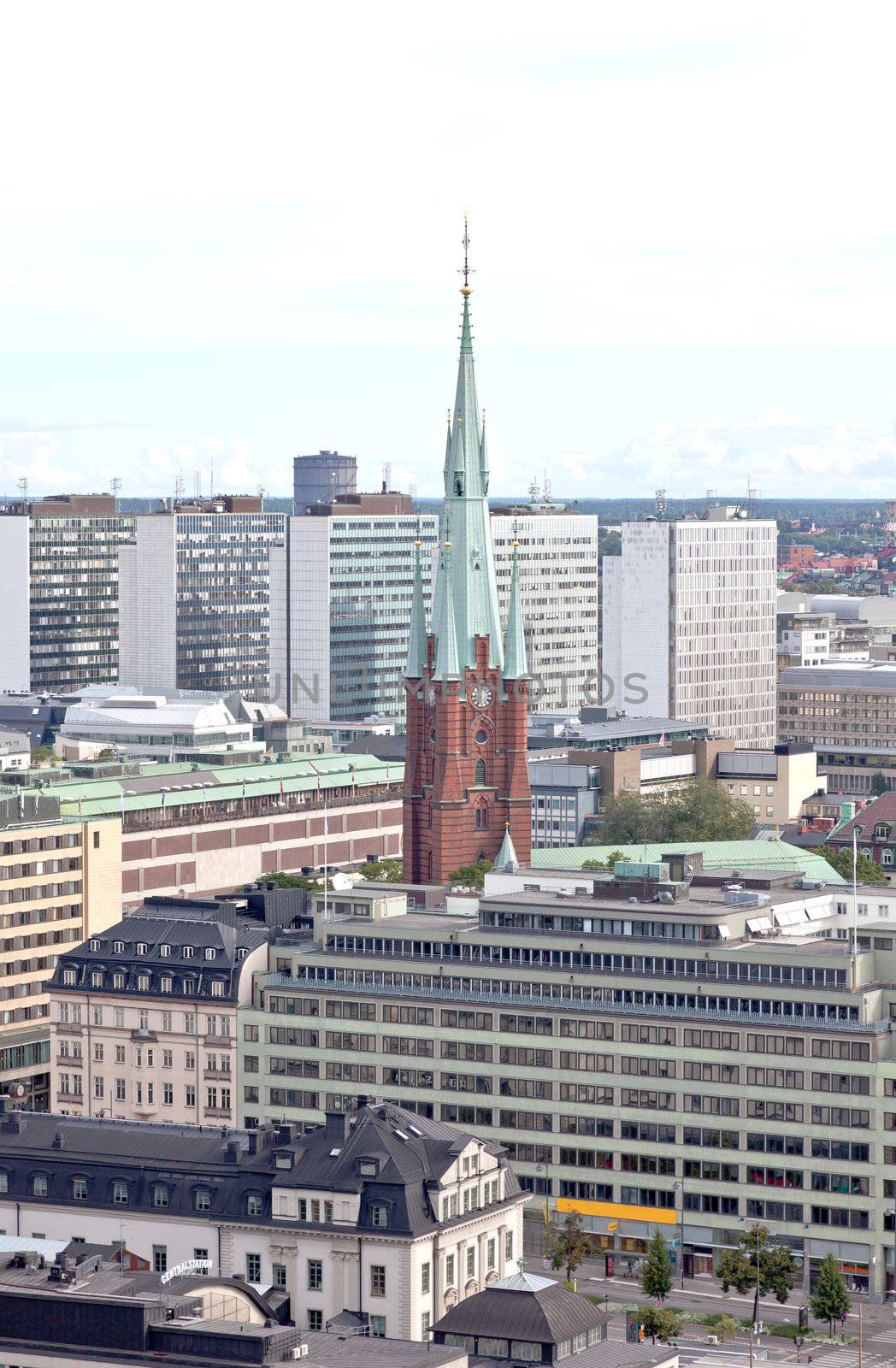 Aerial view of the Stockholm City Sweden form top of City Hall tower