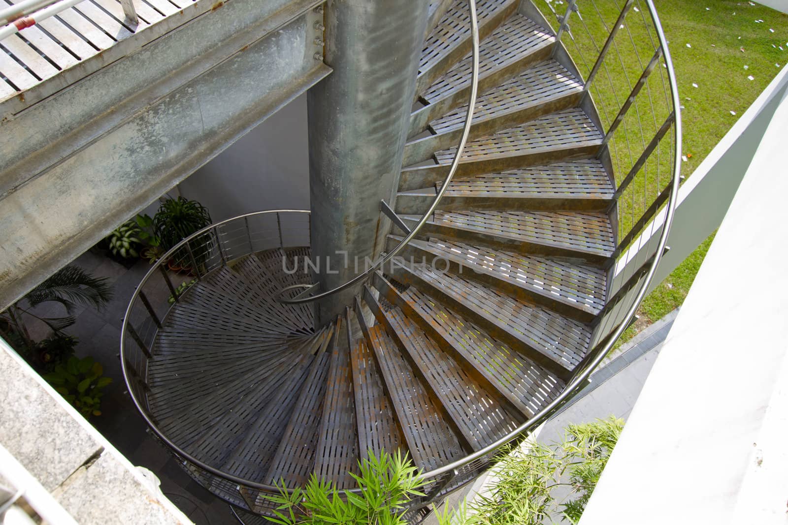 Spiral Staircase to Roof Top Garden in Building