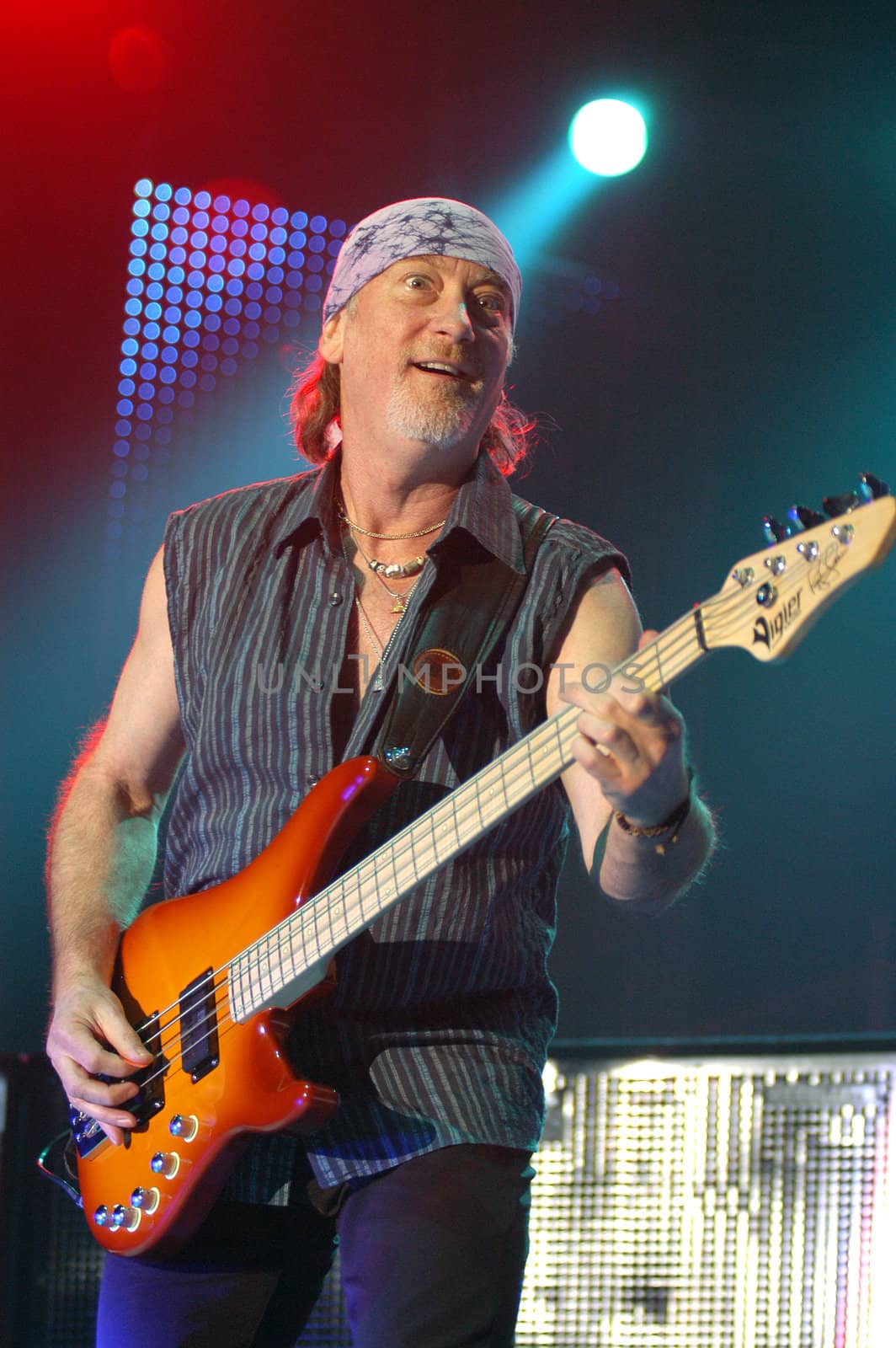 BRNO, CZECH REP., FEBRUARY-22:   Rodger Glover on bass of British band Deep Purple in performance at the hall Rondo February 22, 2006 in Brno, Czech Republic. The group arrived as part of tour for the new album Rapture Of The Deep. by haak78