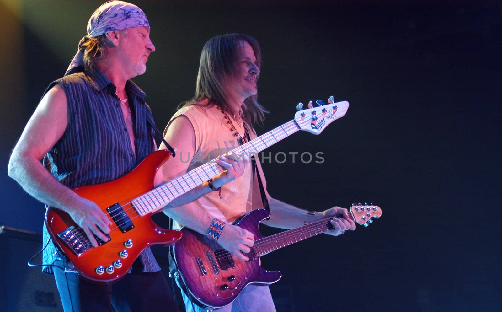 BRNO, CZECH REP., FEBRUARY-22: Steve Morse(R) and  Rodger Glover (L) from British band Deep Purple in performance at the hall Rondo February 22, 2006 in Brno, Czech Republic. The group arrived as part of tour for the new album Rapture Of The Deep.