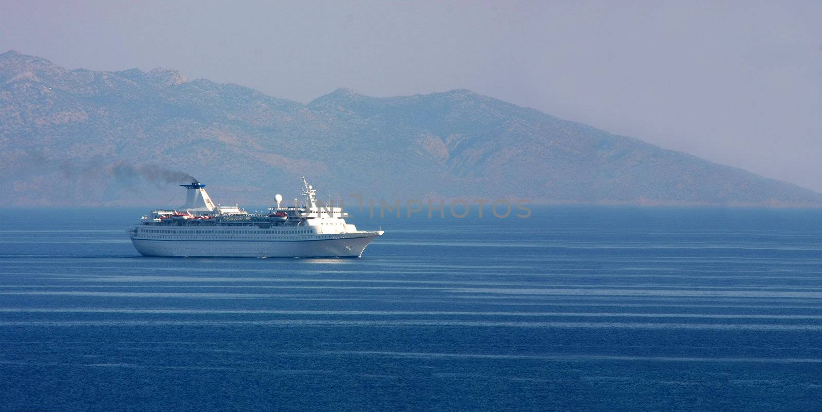 Cruise liner on the wide ocean