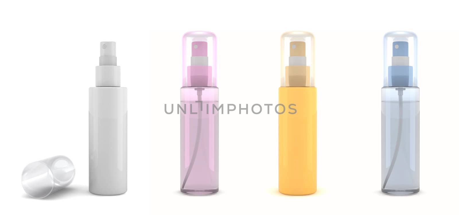 Four different bottles of perfume isolated on the white background