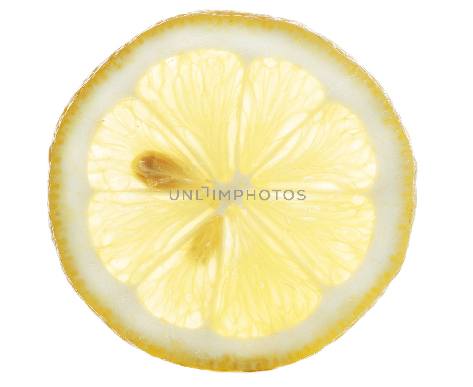 A yellow section of a lemon isolated over white