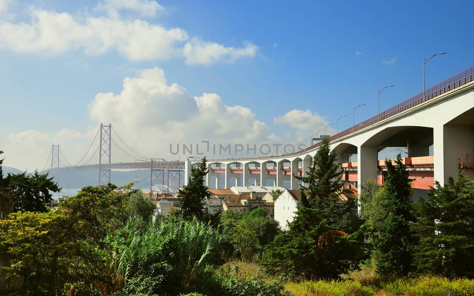 Portugal, Lisbon: 25 abril Bridge, a typical view of lisbon