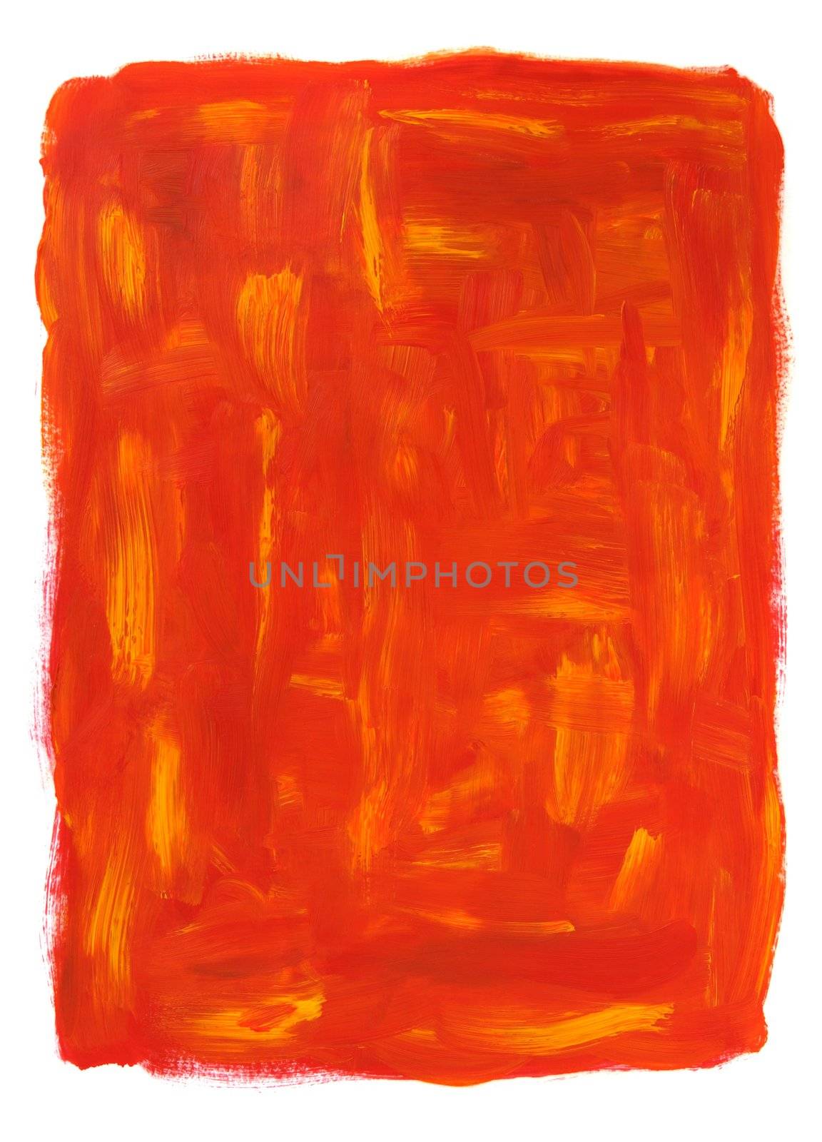 Vibrant orange abstract oil painting, isolated on white. Hand-painted.