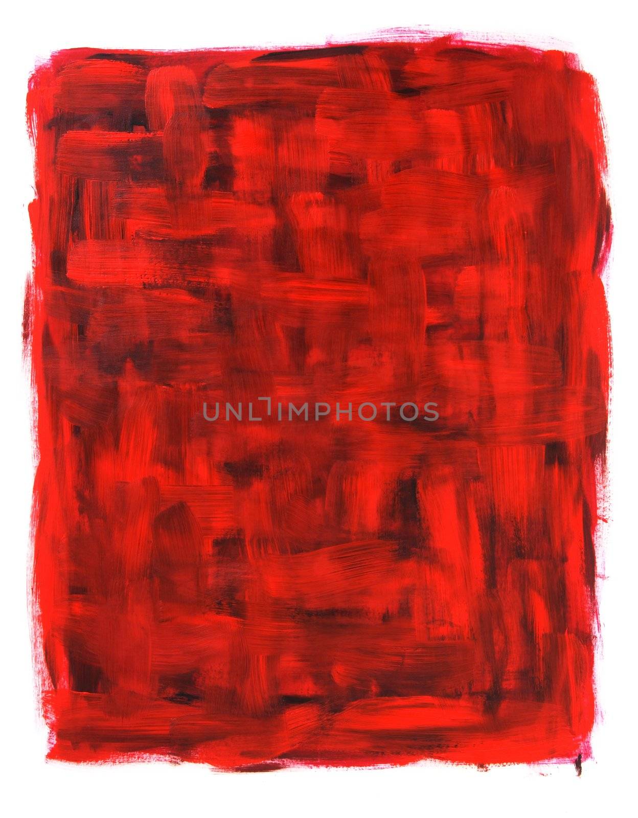 Red and black abstract oil painting, isolated on white. Hand-painted.