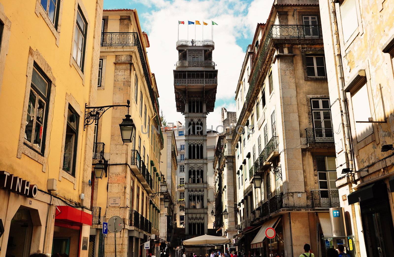Popular lookout tower downtown Lisbon