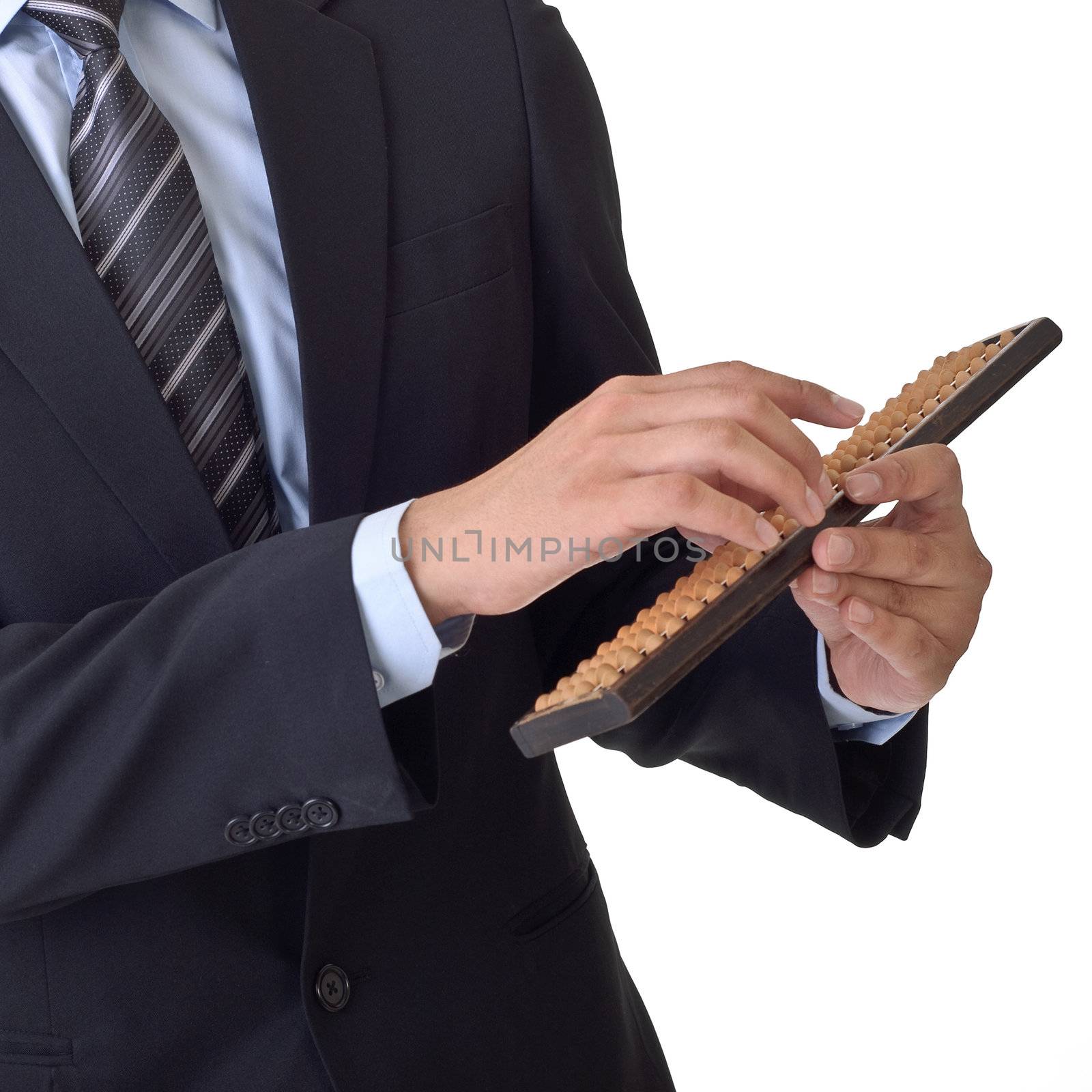 Business man use abacus by elwynn