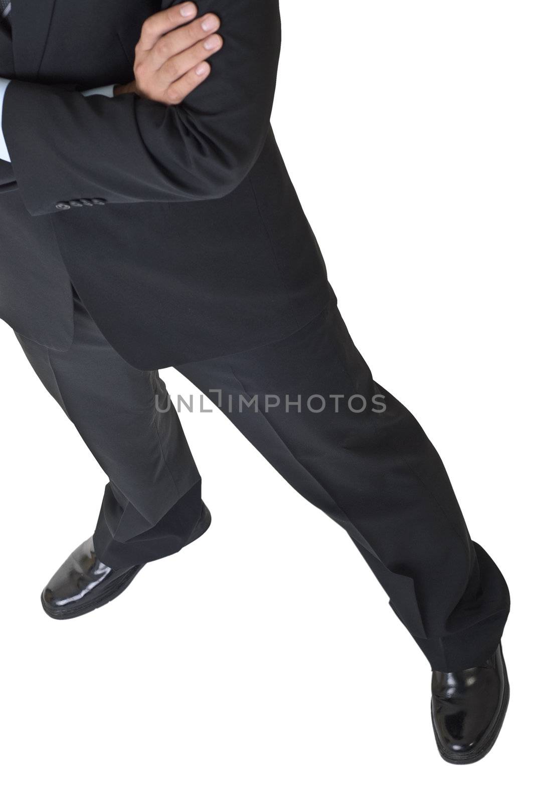 Leg of business man body isolated on white background.