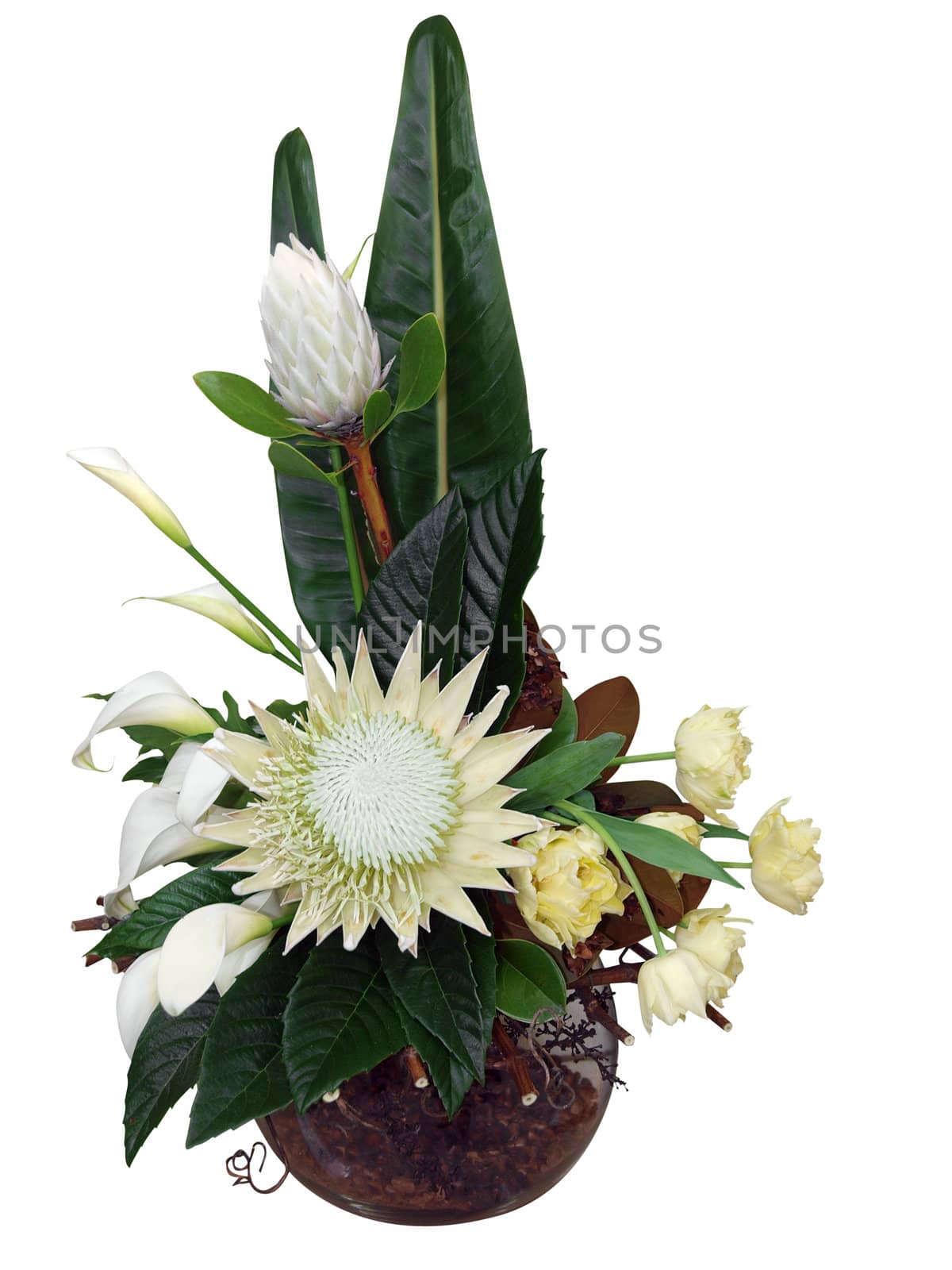 Bouquet of Flowers in Round Bowl isolated with clipping path