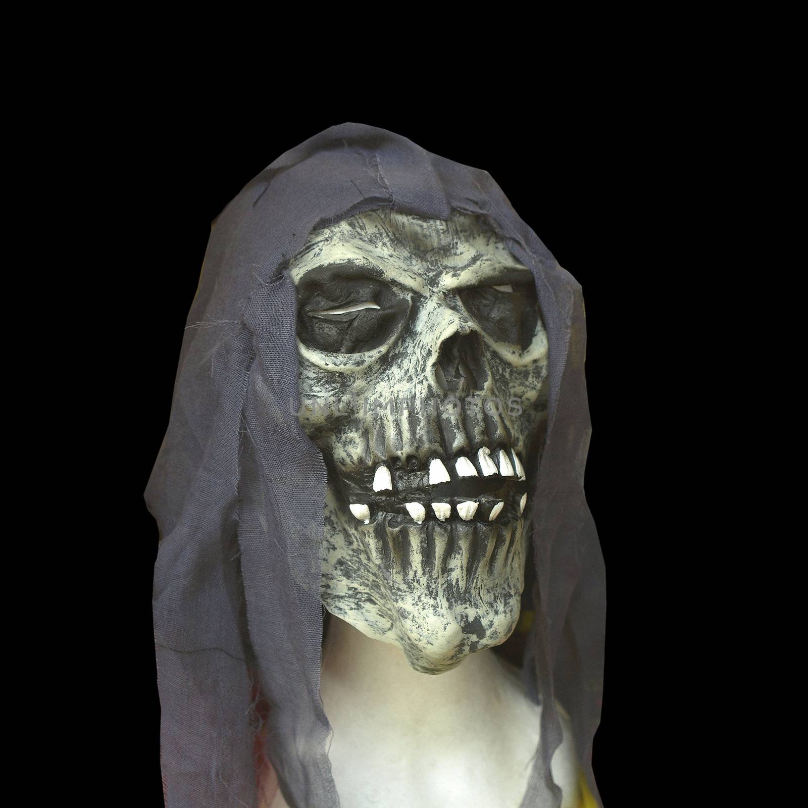 Halloween skull representing mask of the death over black