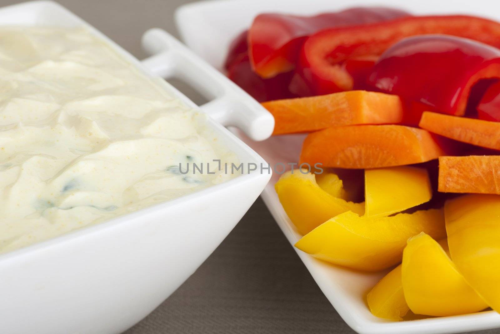 Fresh vegetable sticks and creamy dip appetizer.