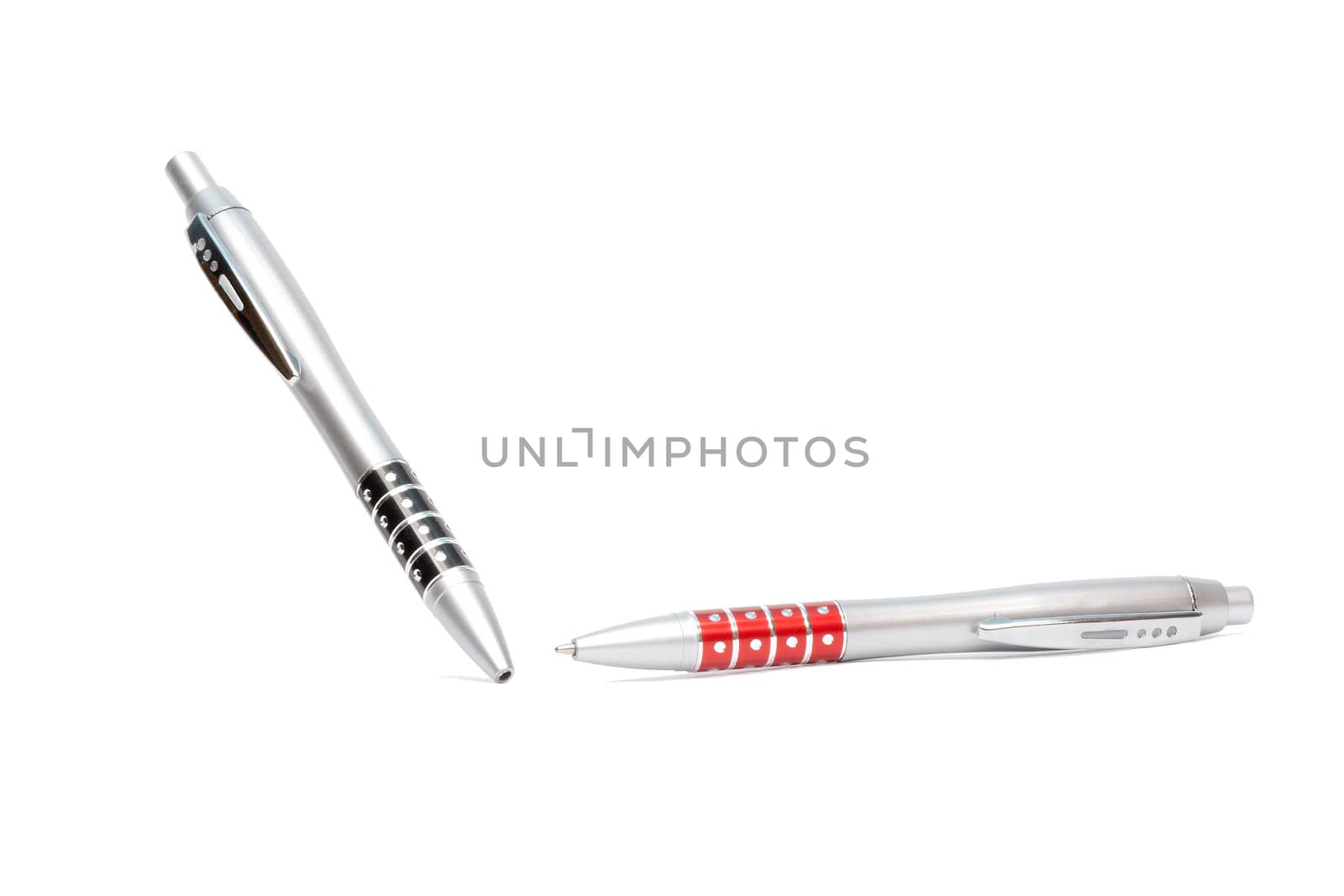 Two pens at various angles on a white background