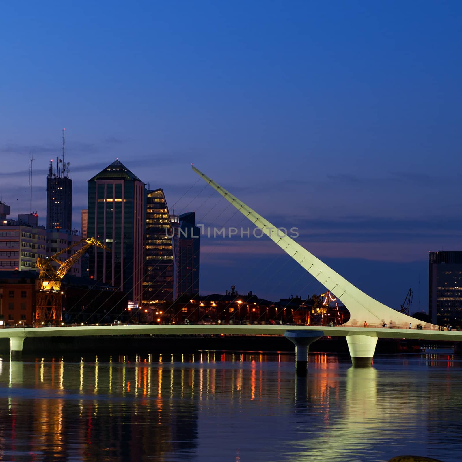  Puerto Madero neighbourhood at Night, view, Buenos Aires, Argentina. 