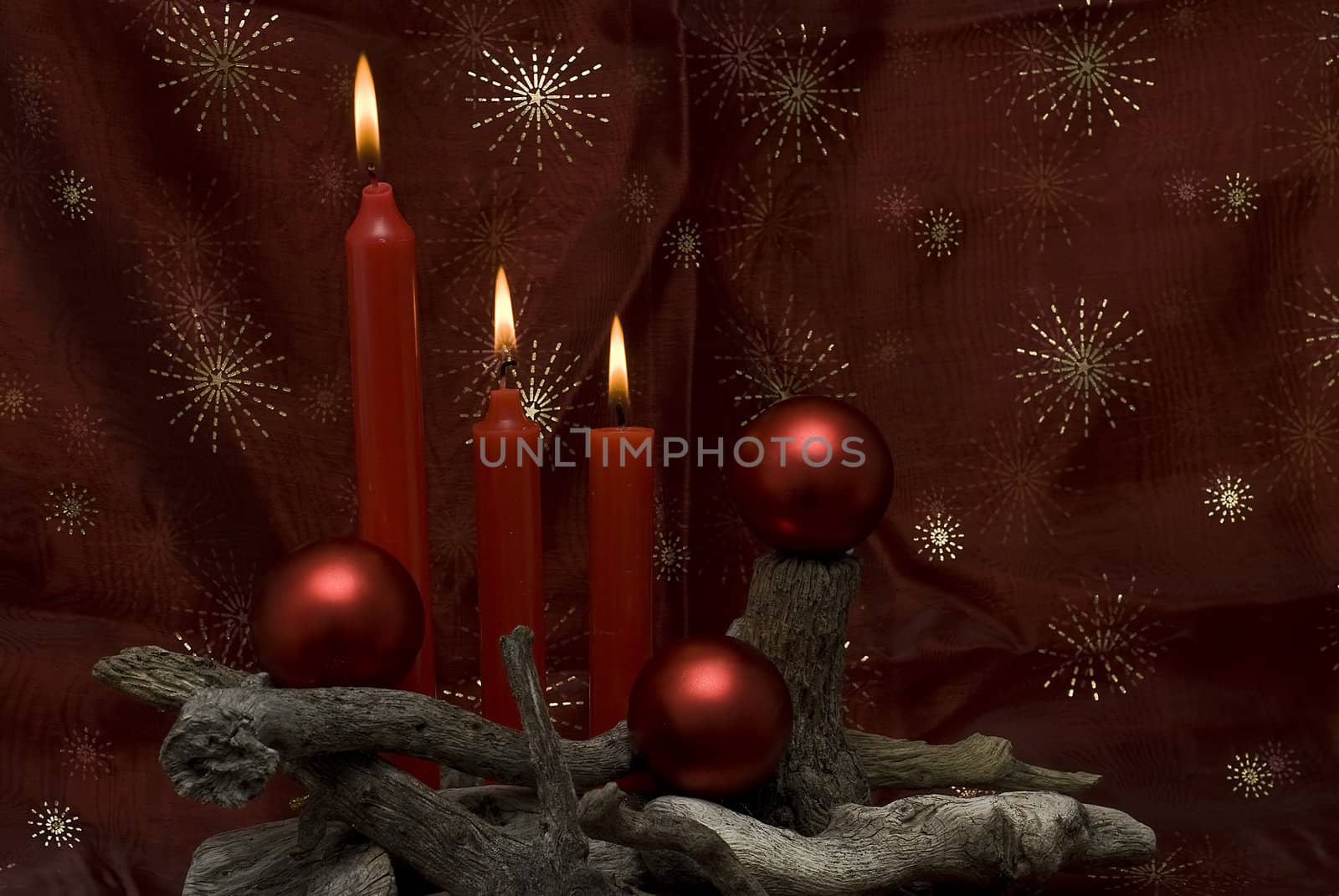 Christmas greetings card with candles.