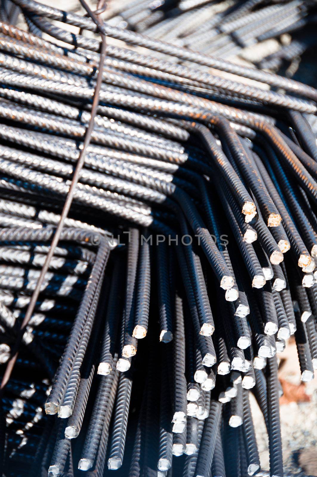 Detail of construction steel bars stapled on site