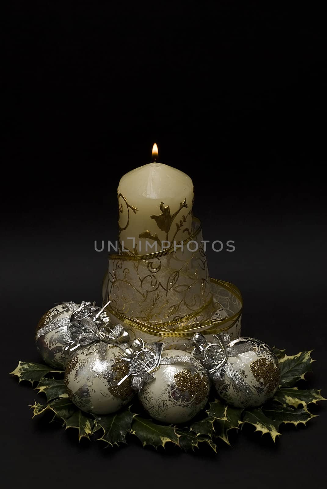 Christmas greetings card with candles.