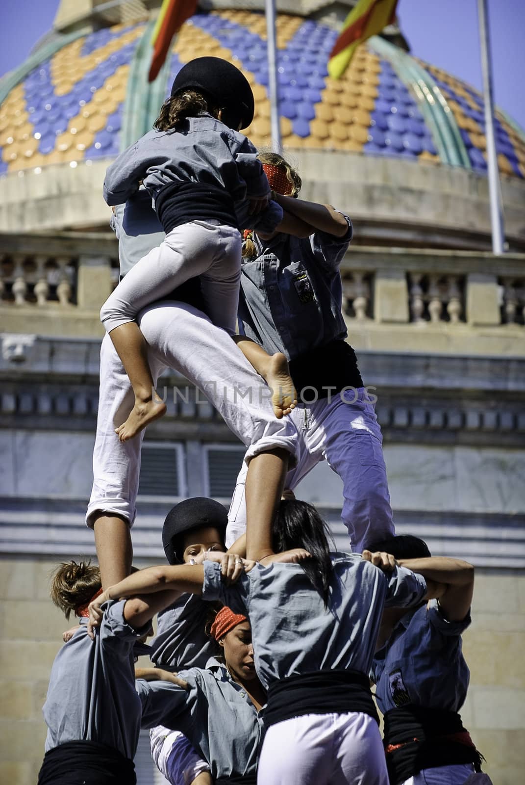 Castellers, the traditional catalan "humam tower" during the yearly city festival "Mercé"