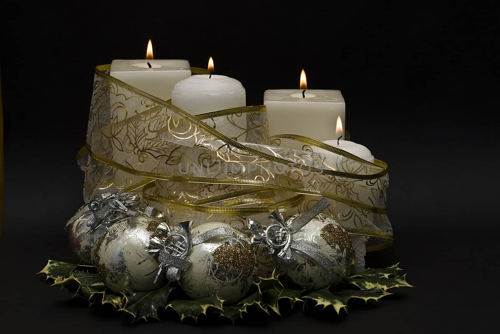 Christmas greetings card with candles.