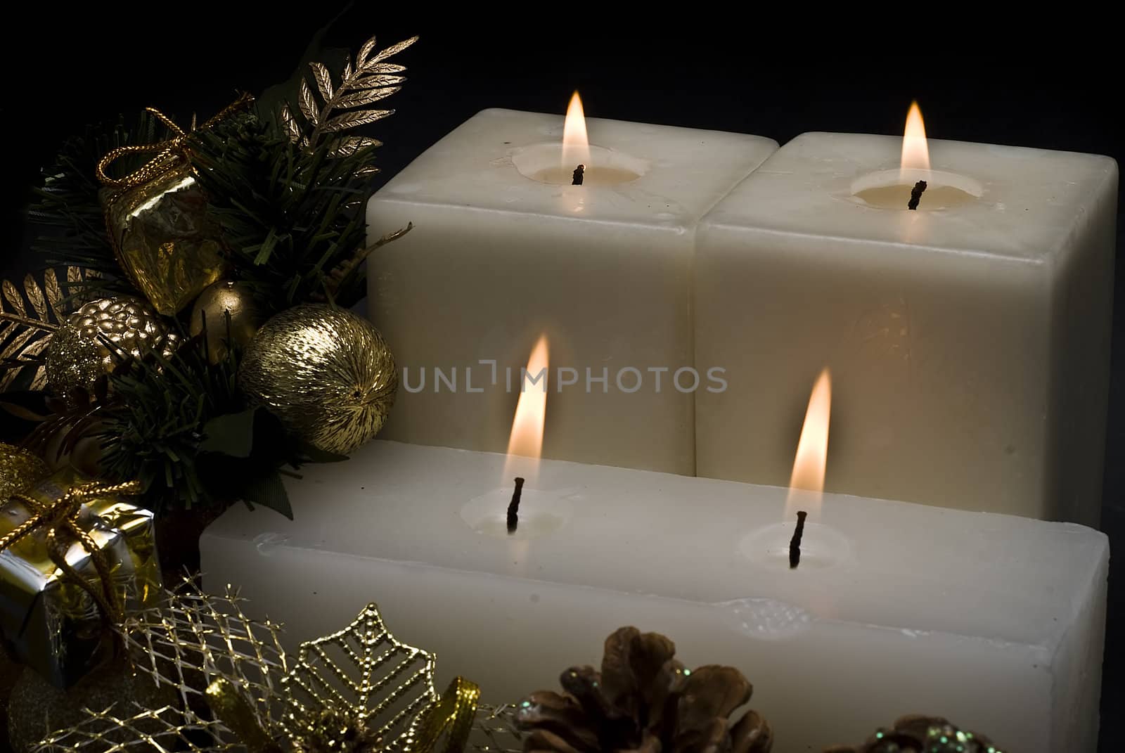 Christmas greetings card with candles.