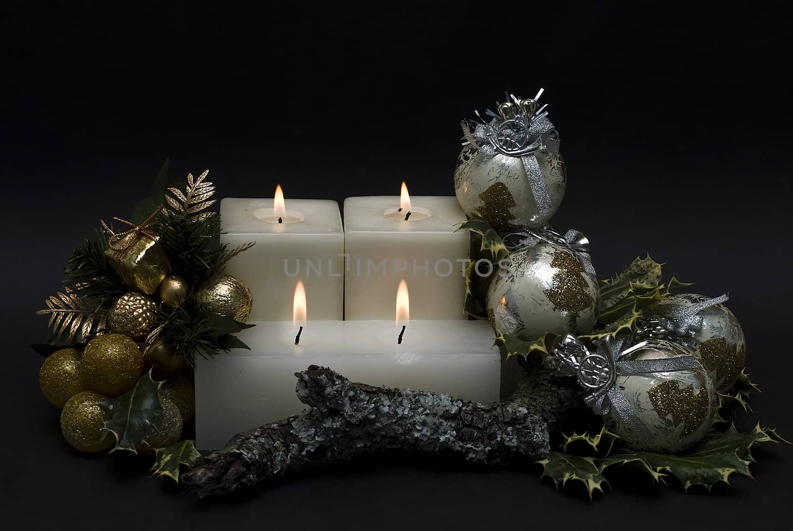 Christmas greetings card with candles.