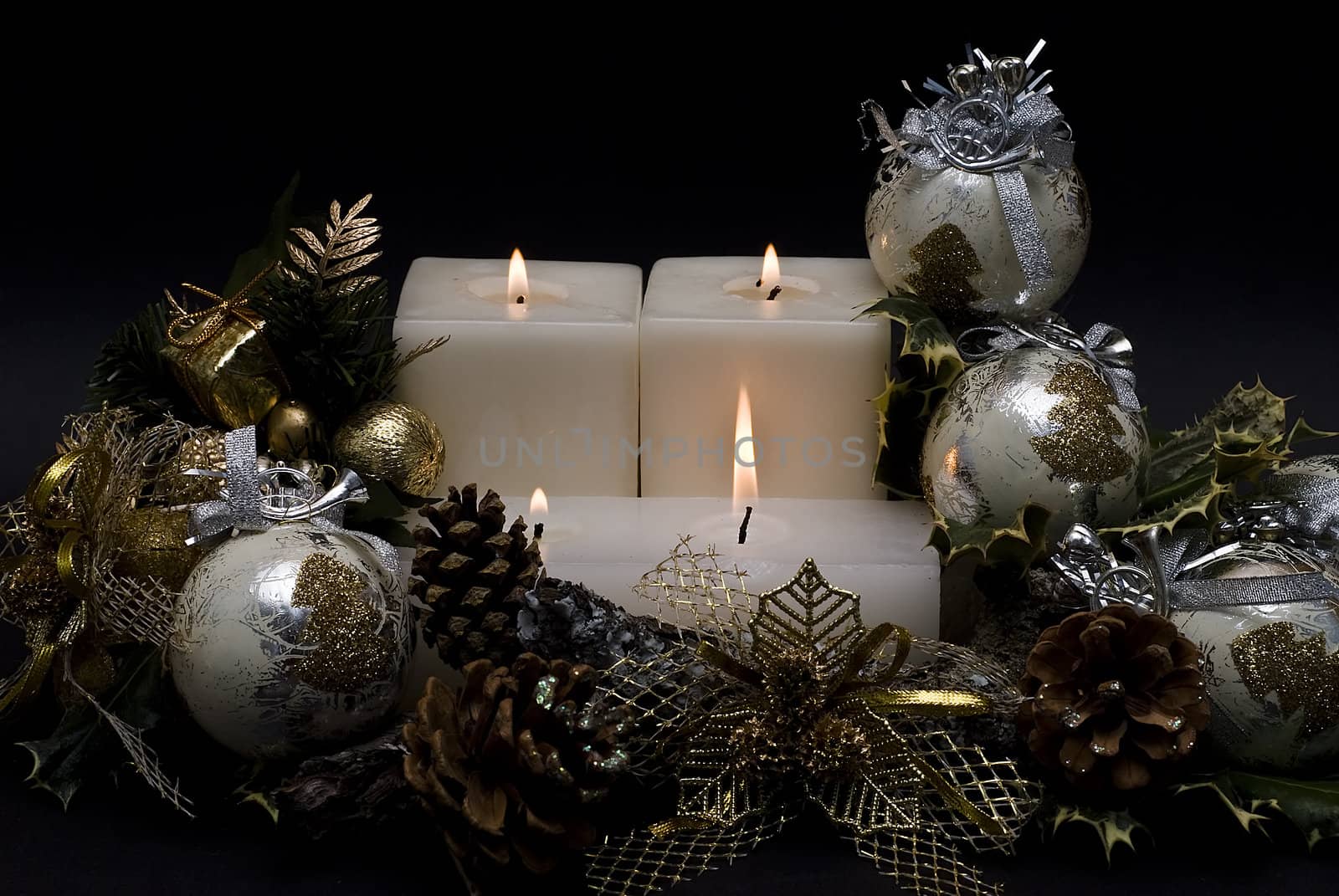 Christmas greetings card with candles.