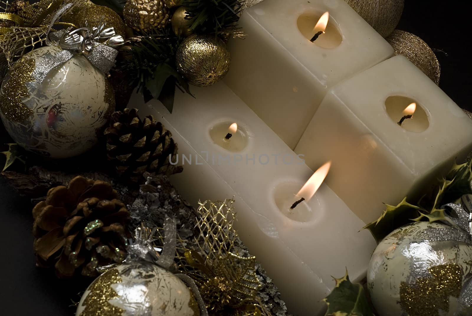 Christmas greetings card with candles.