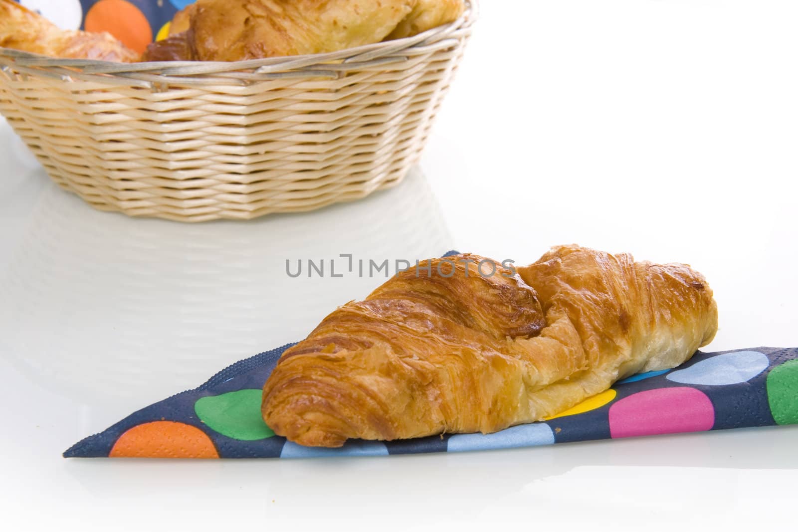 a croissant on a dotted napkin