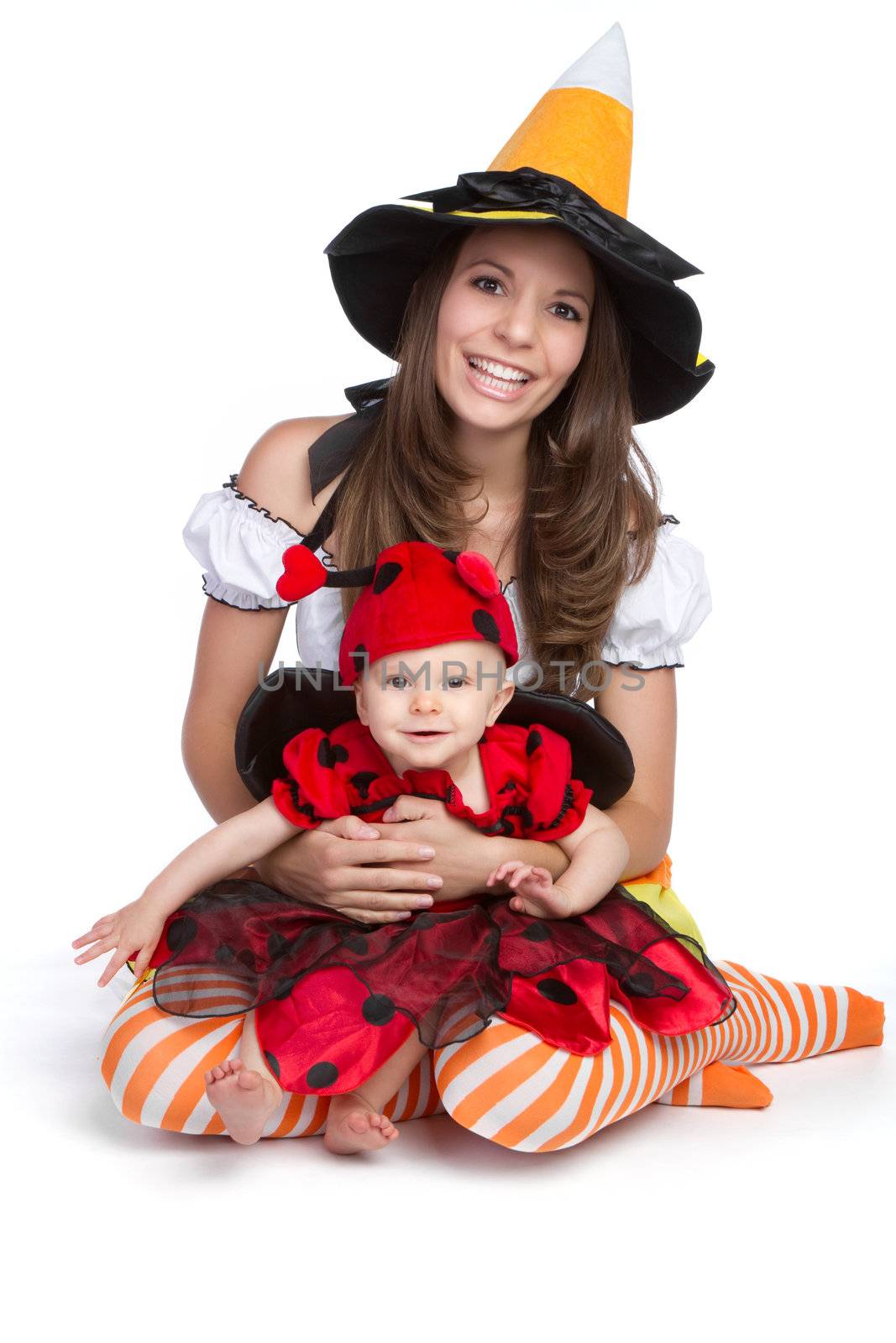 Mother daughter wearing halloween costume