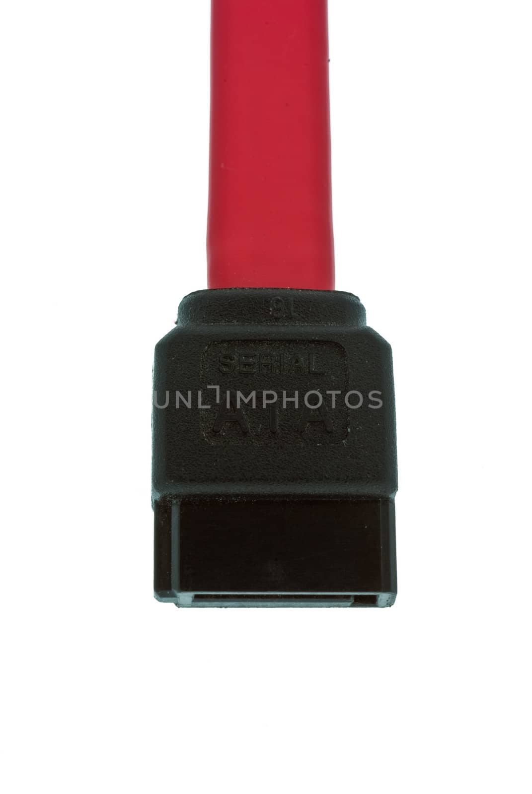 SATA connector and red cable isolated on white
