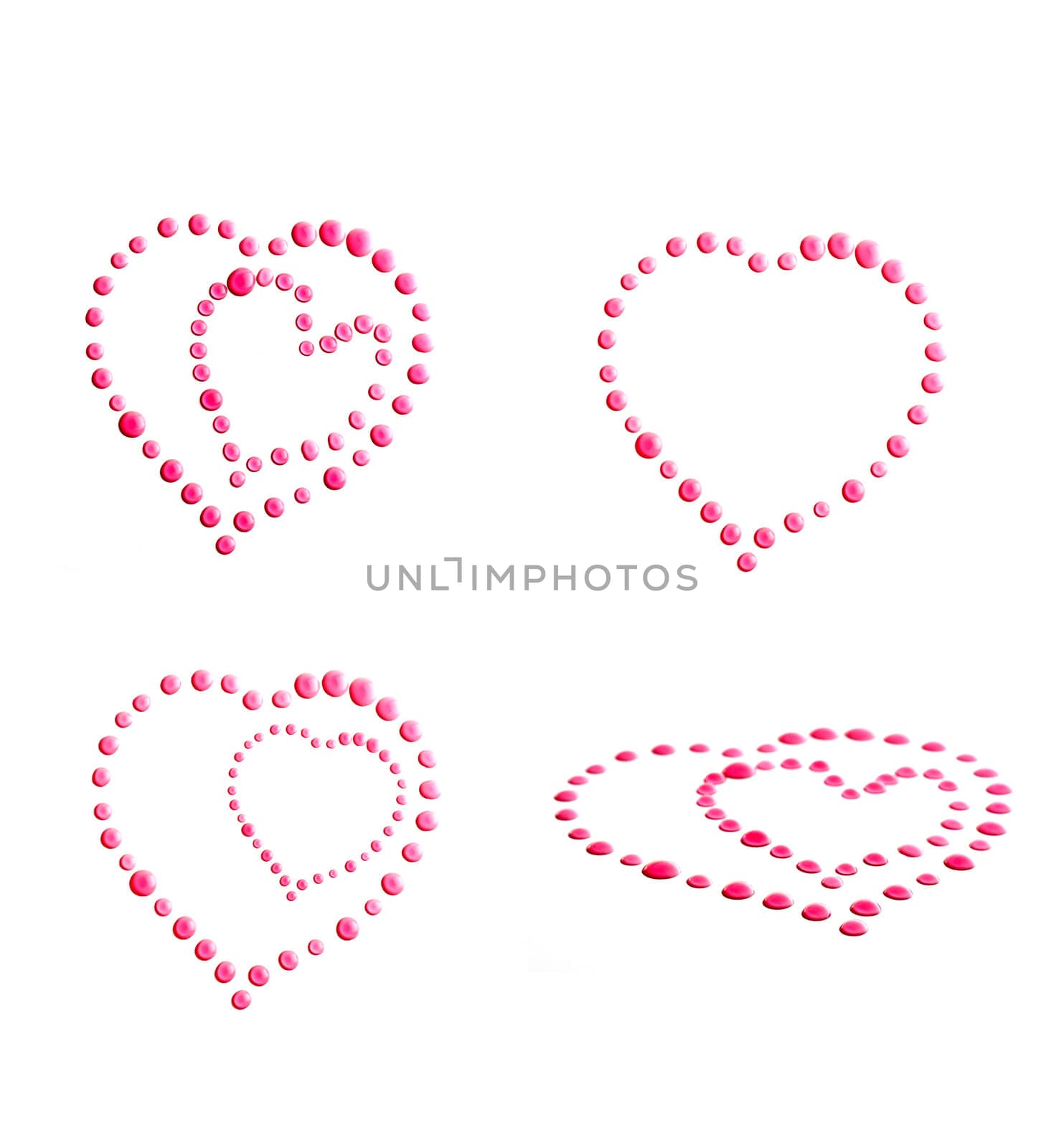 Pink heart out of the water drops on a white background