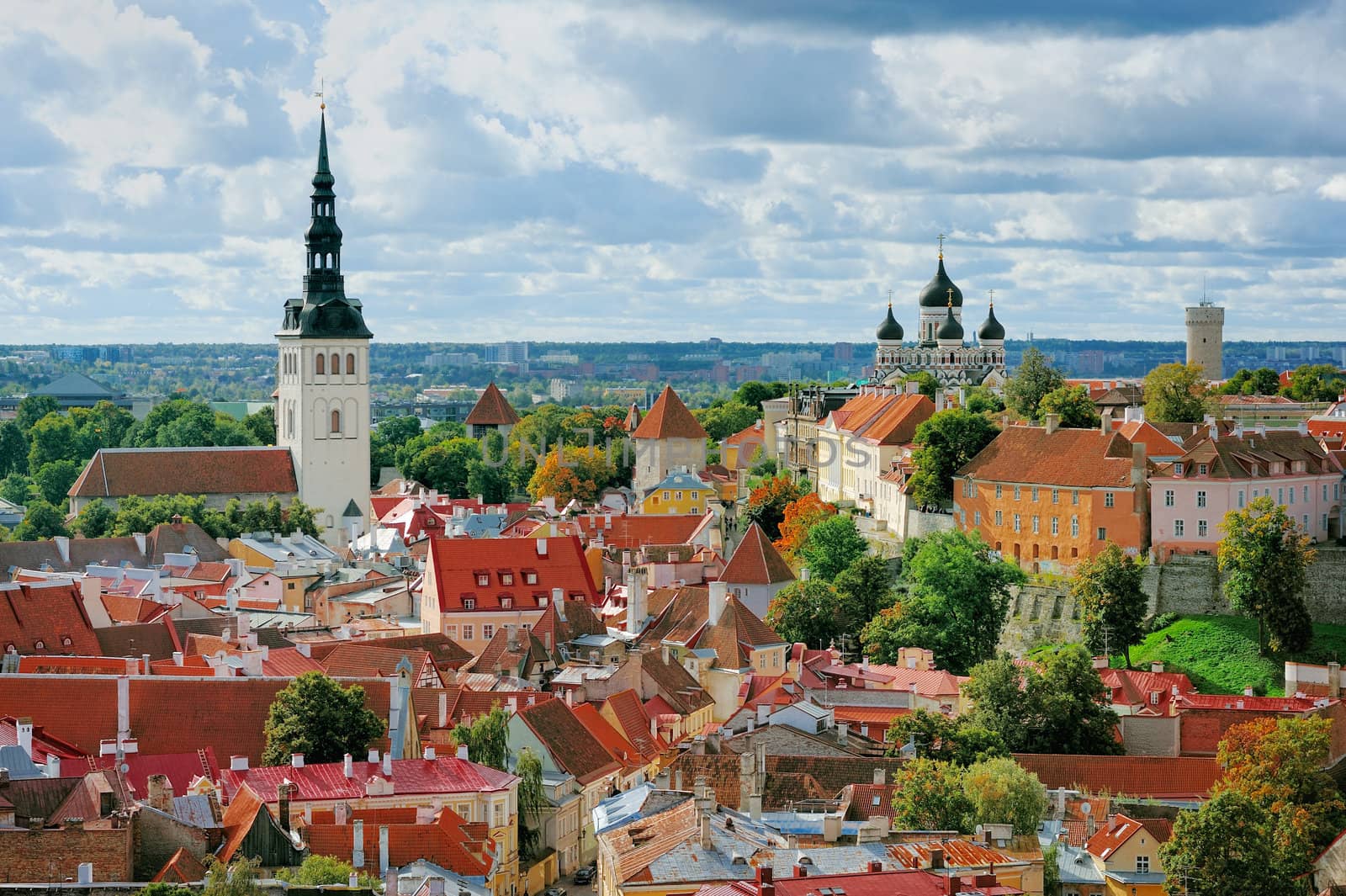 Aerial panorama of roofs. Top view of cityscape