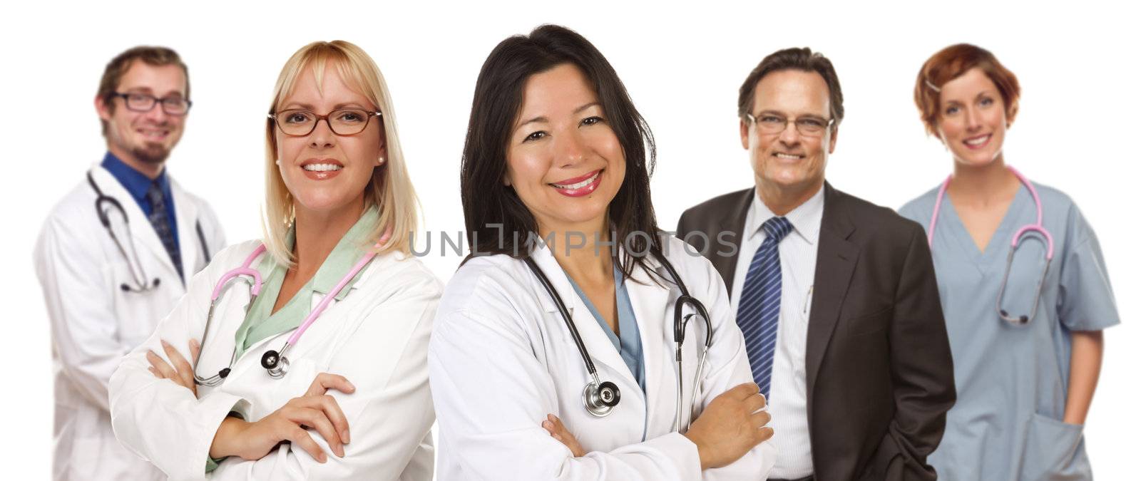 Group of Doctors or Nurses Isolated on a White Background.