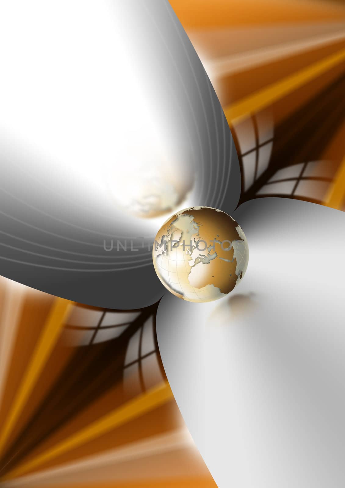 Illustration gray and gold background with gold globe