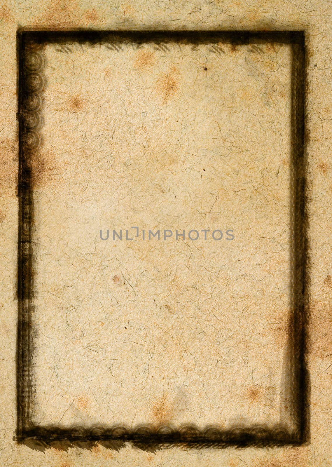 Computer designed highly detailed grunge textured border and aged paper background with space for your text or image. Nice grunge layer for your projects.