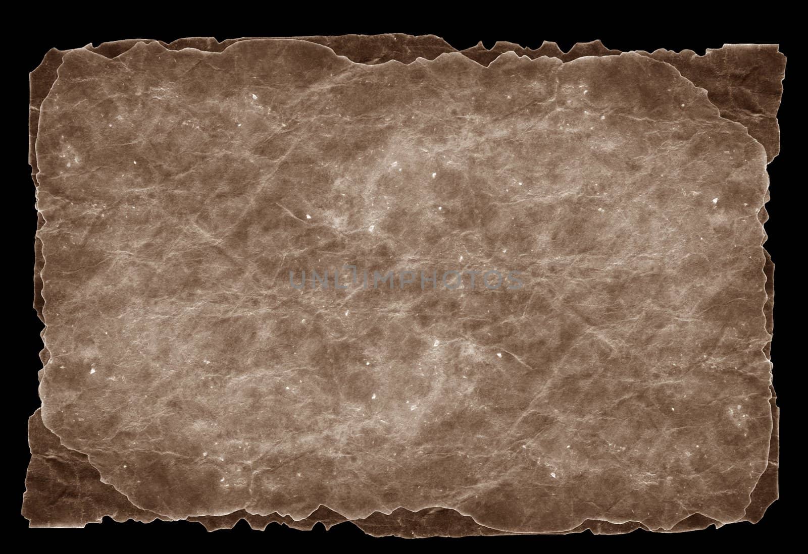 Highly detailed textured antique paper with burned edges studio isolated on white . Great grunge background for your projects. More images like this in my portfolio