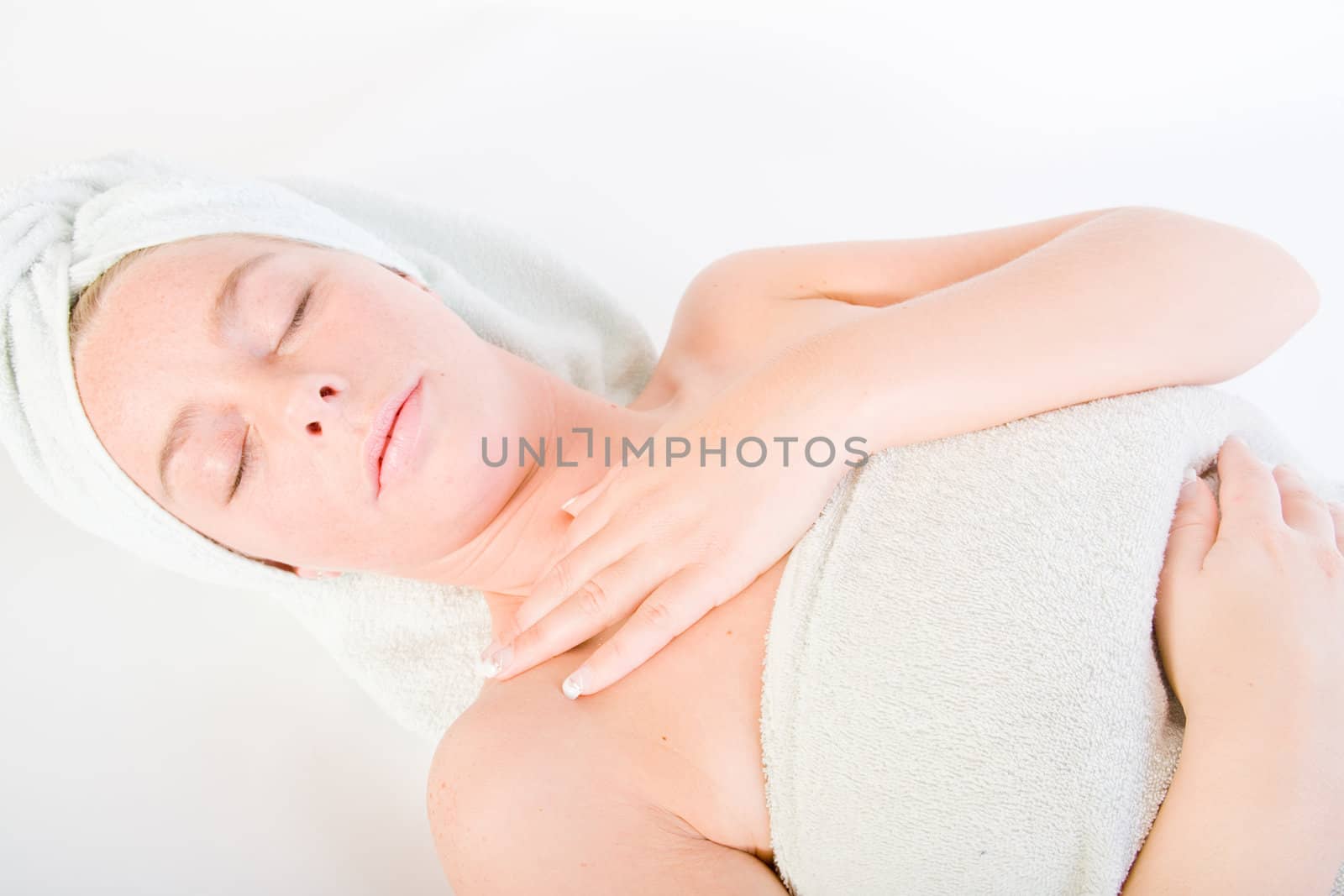 Studio portrait of a spa girl sleeping