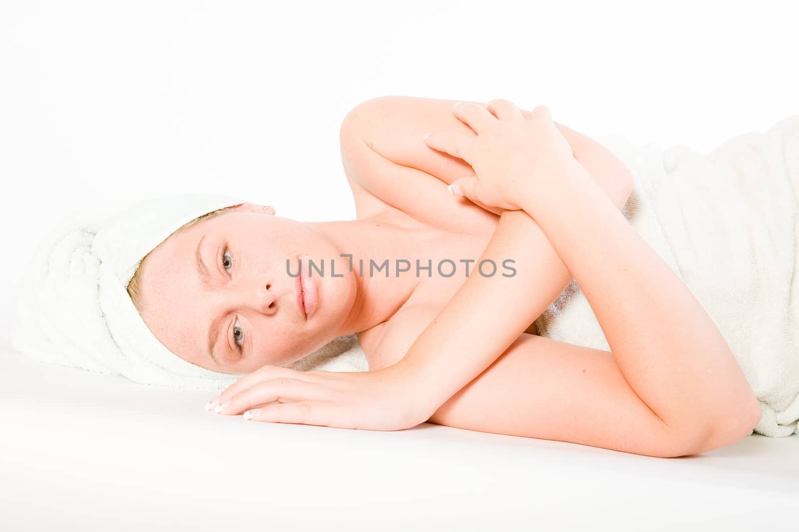 Studio portrait of a spa girl resting