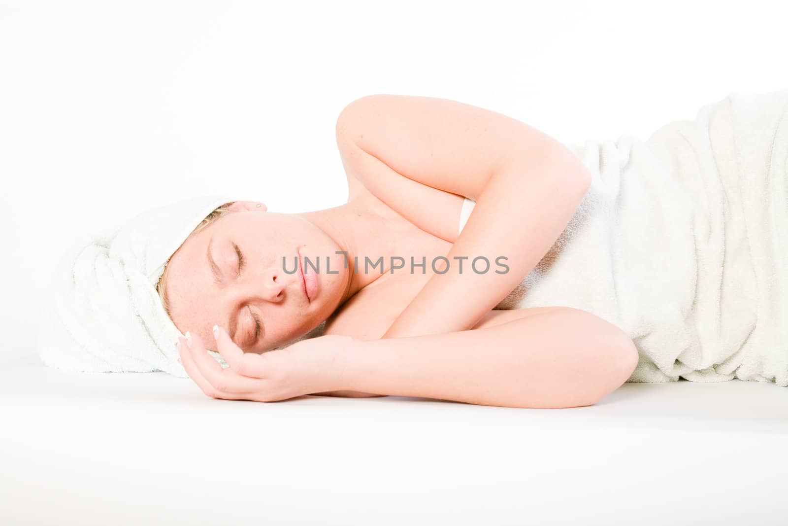 Studio portrait of a spa girl sleeping