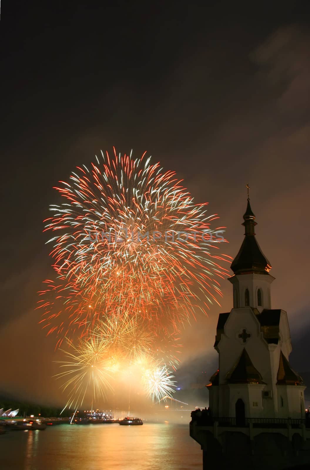 International firework festival on river Dniepr, Kiev, Ukraine.