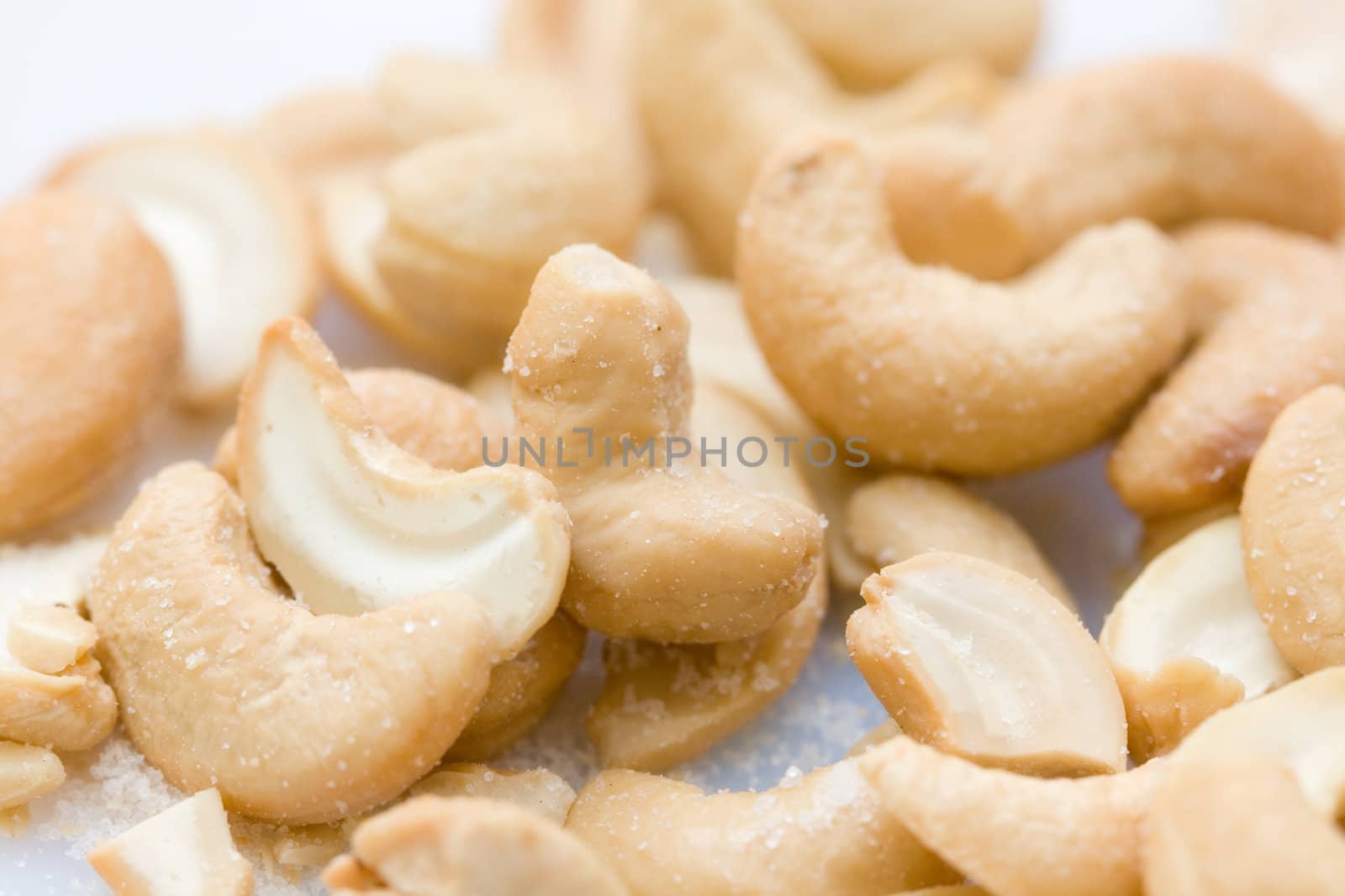 heap of salted cashew close-up