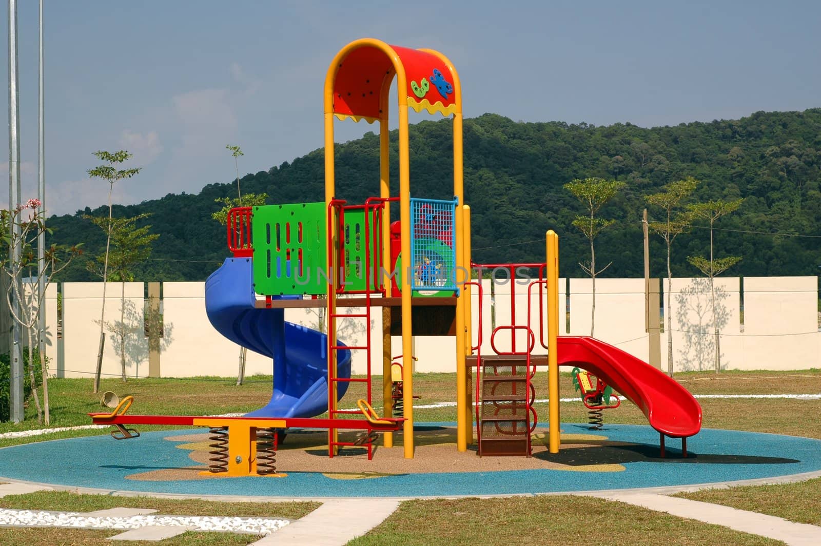 Newly constructed children playground infront of luxury home.
