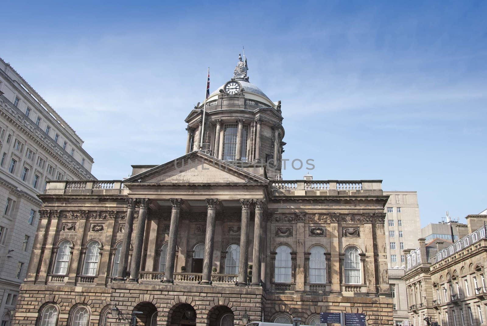 Victorian Domed Town Hall with Clock and Statue of Britannia in an English Port