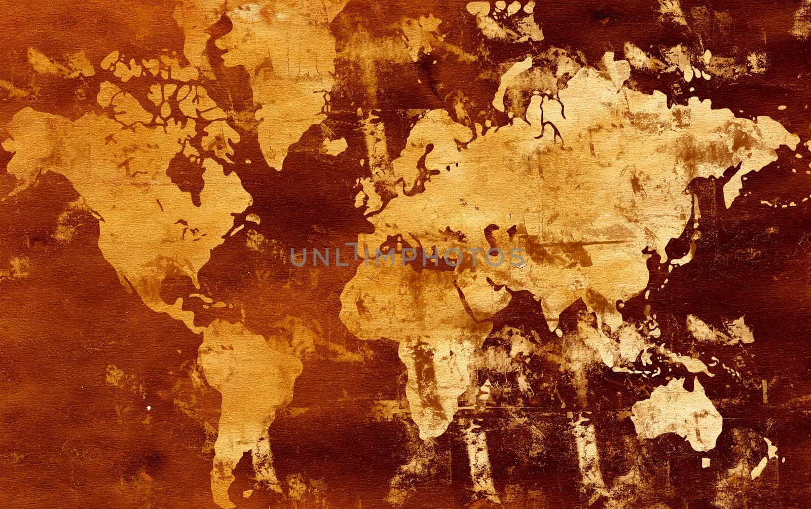 Computer designed highly detailed grunge world map illustration
