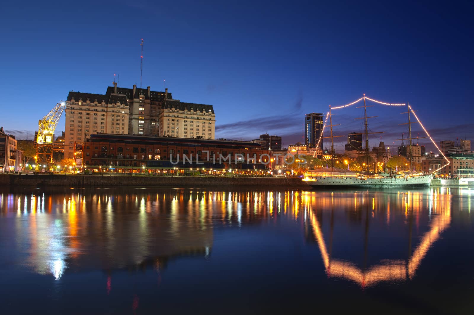 Puerto Madero neighbourhood at Night, HDR image,  Buenos Aires, Argentina.