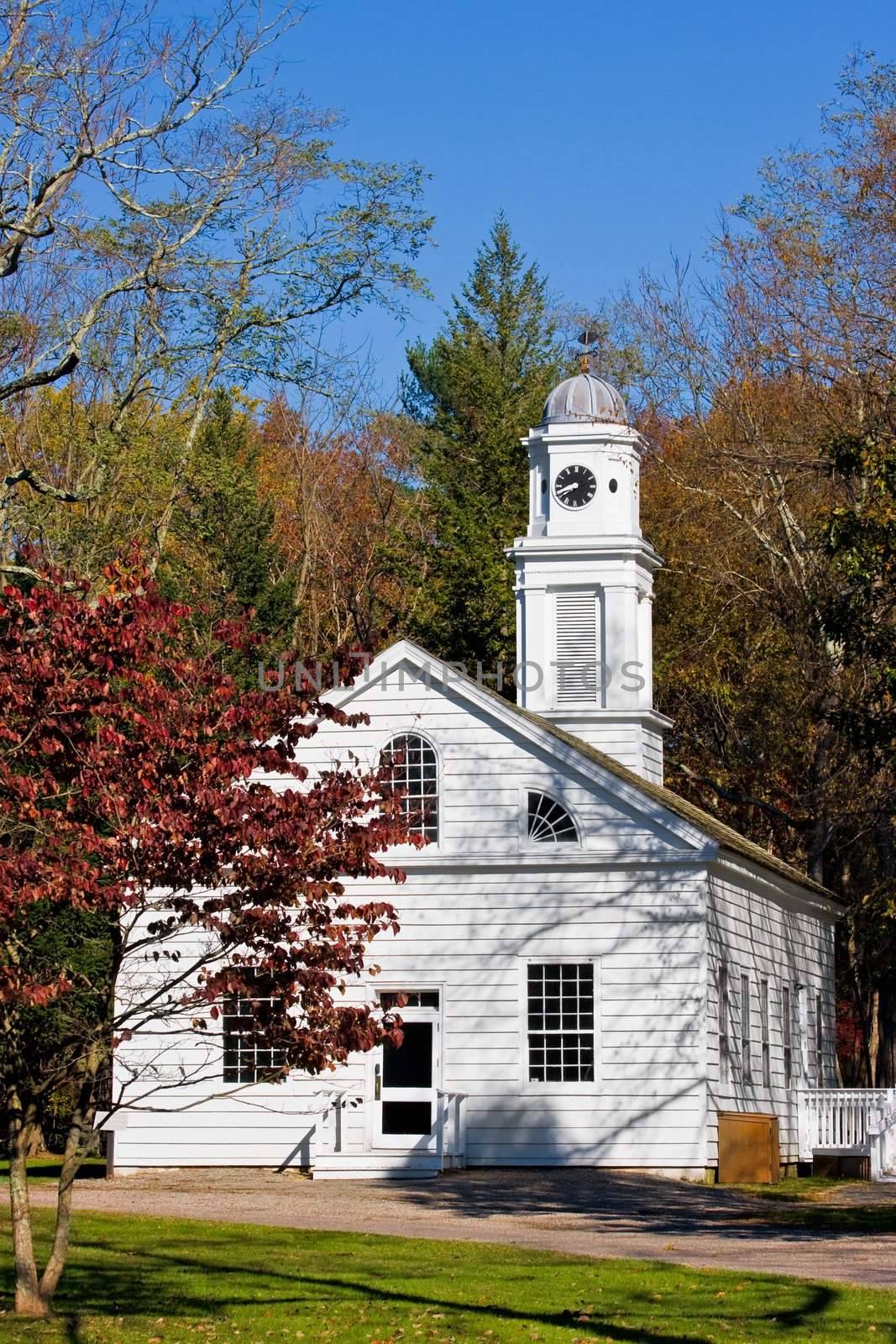 An old, restored church in Allaire Village, New Jersey. Allaire village was a bog iron industry town in New Jersey during the early 19th century.